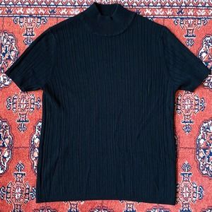 CHAUS‎ Size PS Black Cable Knit Mock Turtleneck Short Sleeve Pullover Top